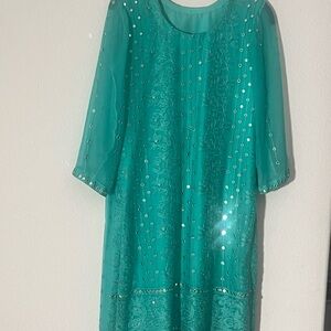 Chic Teal Long Sleeve Dress